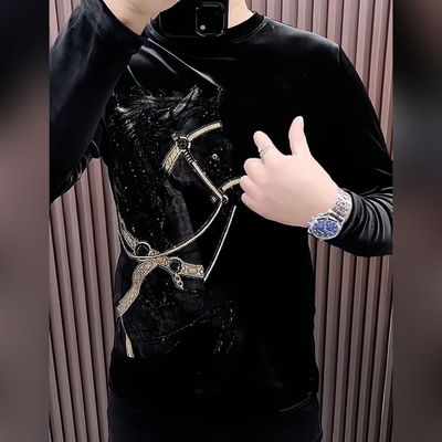 金丝绒烫钻大马打底长袖T恤卫衣