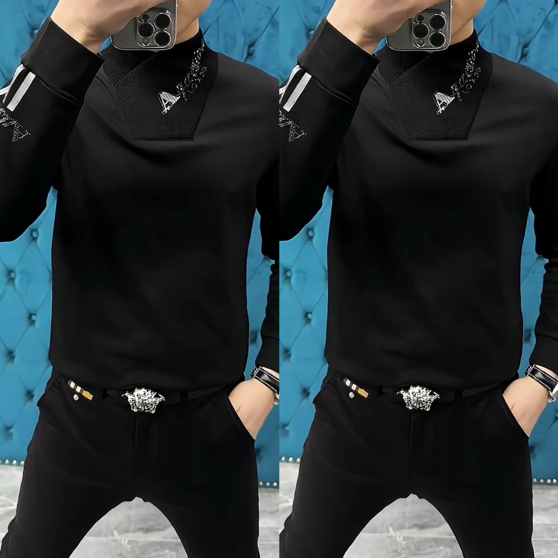 【现货】23231秋冬男士长袖T恤半高领修身潮流时尚卫衣保暖打底衫