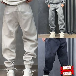 保暖宽松厚款 W3382冬季 加绒加厚款 纯色男士 中腰加绒 卫裤 现货