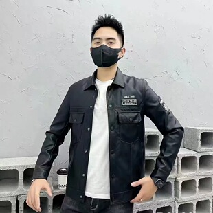 宽松型外套男装 7801标准工装 时尚 春季 皮衣夹克 黑色修身 现货