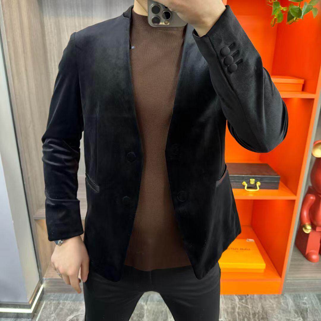 【现货】1689新款休闲外套金丝绒轻奢西服上衣百搭男士时尚潮流