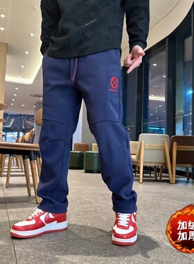 【现货】W3387冬季加厚拼接男士百搭轻奢休闲裤休闲保暖直筒裤