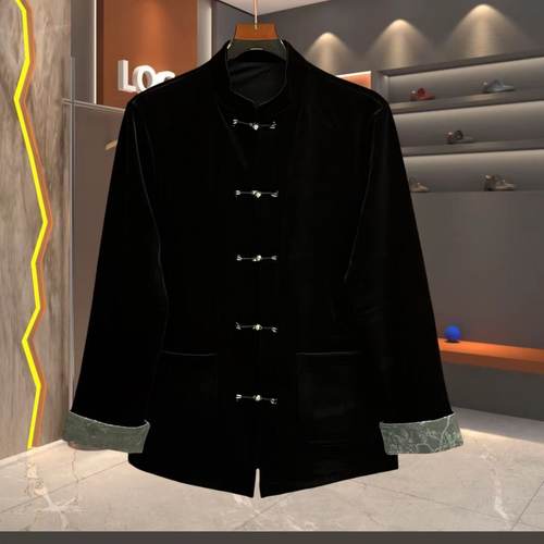 【现货】2808春秋中式男士唐装金丝绒休闲外套时尚百搭盘扣