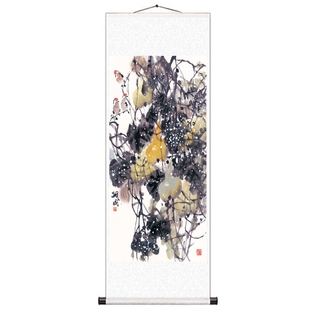饰酒店壁画送客户. 优选石发财葫芦花鸟挂轴字画y卷轴丝绸壁画装
