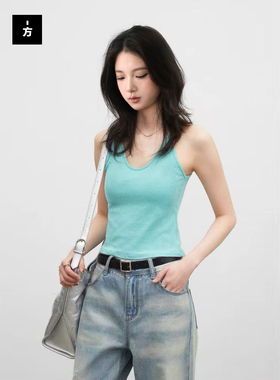 【一方服饰】春季法式U领工字型背心外穿美背胸垫一体内搭吊带