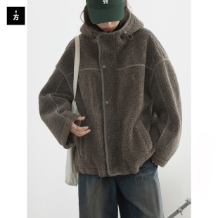 冬季 英伦风连帽摇粒绒立领厚外套保暖毛绒棉服夹克女 新款