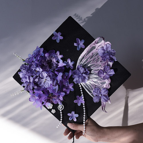硕士帽簪花手工diy材料包博士帽饰品粉色簪花学士帽手工diy材料包
