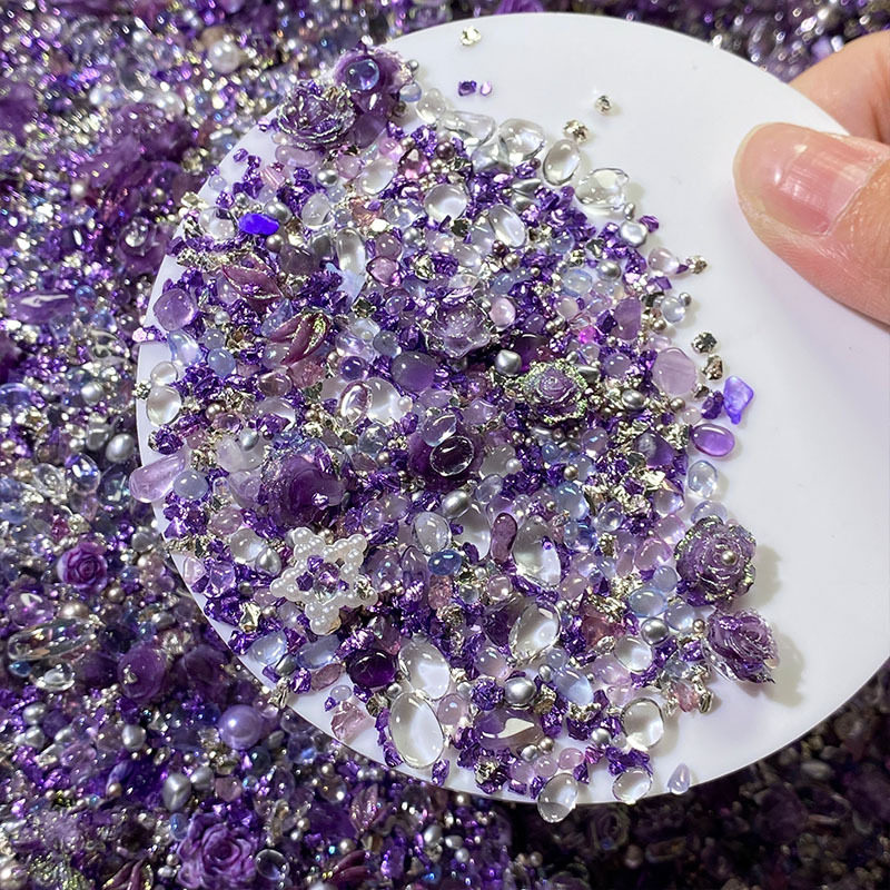 痛包diy材料紫色网红超仙卡砖DIY材料不规则晶透碎石流麻美甲素材