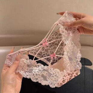 150cm小个子火辣诱惑豹纹蕾丝镂空内裤绑带野性露臀纯欲内内xxs码