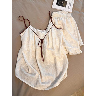 150cm小矮个子国风睡衣夏季薄款有胸垫吊带套装高级感家居服xxs码