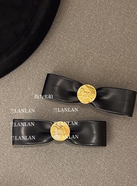 【兰LANLAN】原创高端金色马车皮质发箍鸭嘴夹金属法式复古发饰