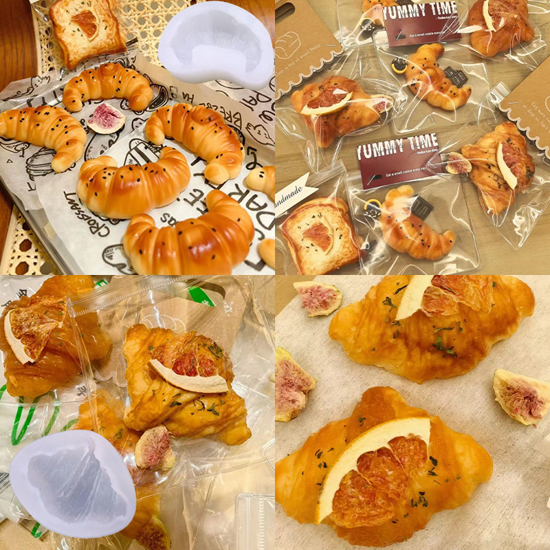 仿真可颂牛角包捏捏模具DIY手工翻模 翻糖慕斯烘焙食品级硅胶模具