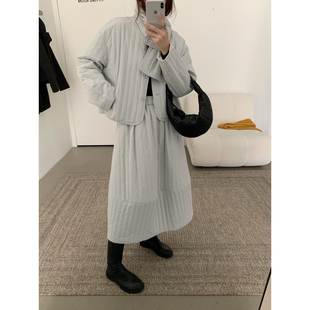 长袖 肌理感纹理净版 夹棉棉服外套 半身裙 TE冬季 围巾三件套装 韩版