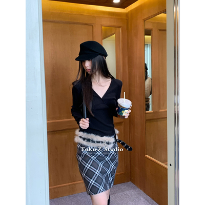 格纹毛呢直筒质感显瘦加厚半身裙