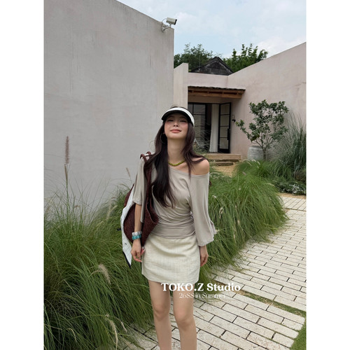 抽褶收腰设计感半袖小衫T恤