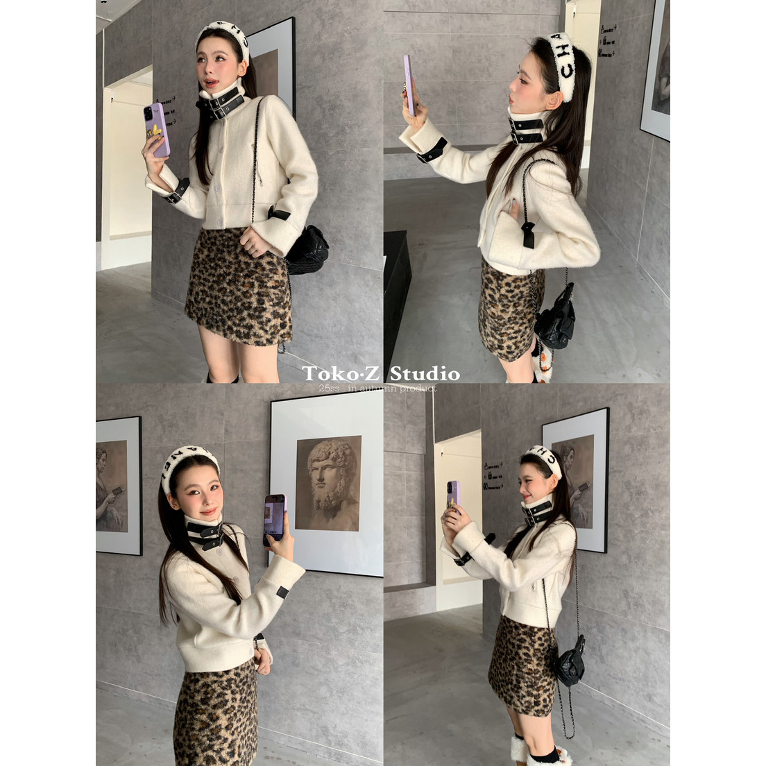 美式立领皮扣机车长袖羊毛外套