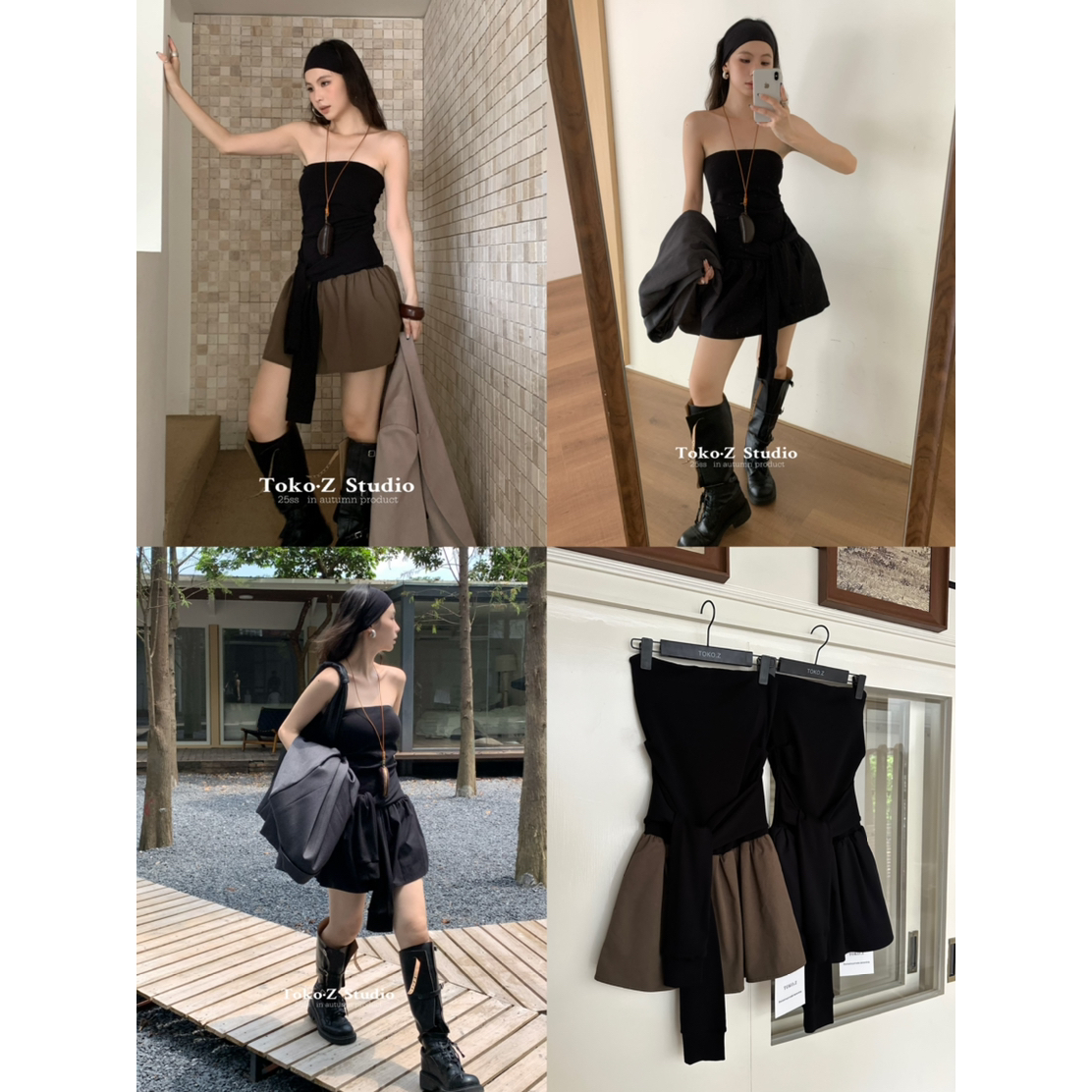 美式复合拼接撞色抹胸连衣裙