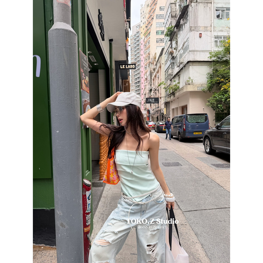 TOKO.Z美式糖果色抹胸无袖弹力褶皱不规则背心女百搭短款螺纹上衣