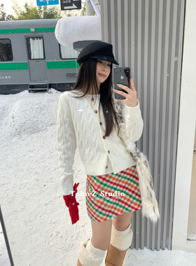 TOKO.Z冬美式时髦彩色格纹呢料直筒半身裙女百搭修身显瘦a字短裙