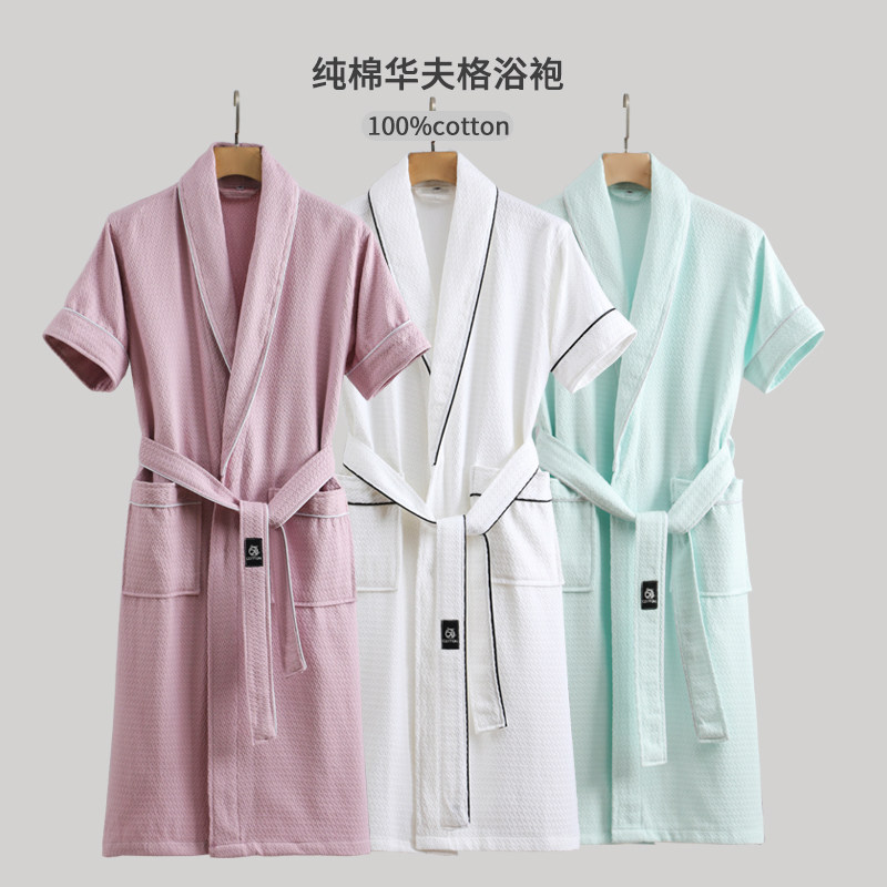 如奕纱布浴袍纯棉成人短袖女薄款棉纱夏季吸水速干浴衣男情侣睡袍
