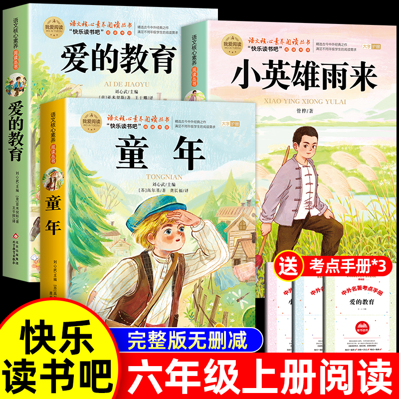 全套3册童年爱的教育和小英雄雨来六年级上册必读的课外书老师推荐经典书目正版完整版高尔基管桦原著快乐读书吧6上鲁滨逊漂流记-封面