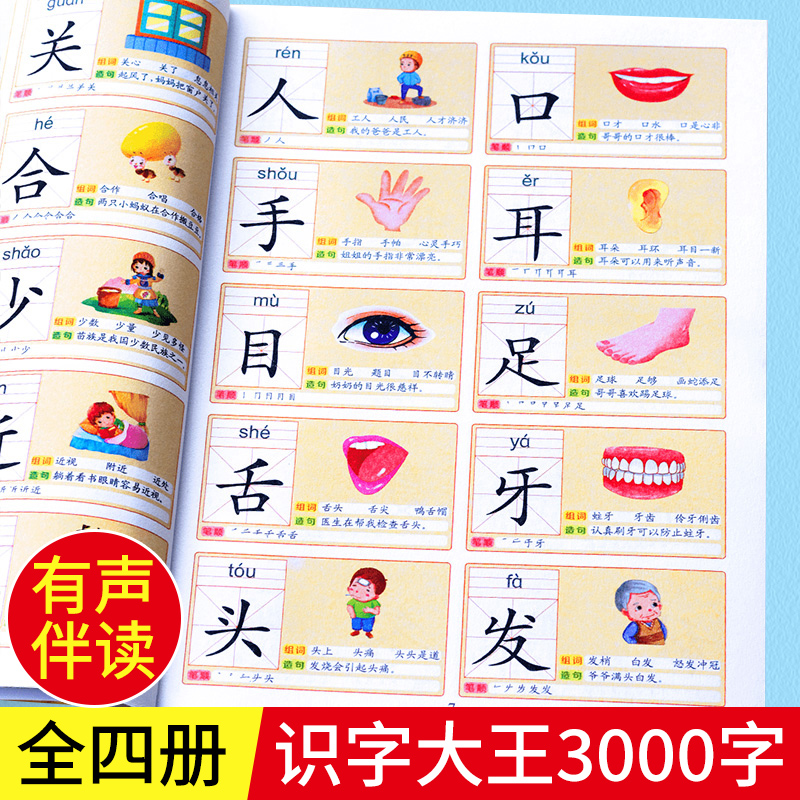 识字大王3000字识字书象形识字卡幼小衔接一年级幼儿认字神器卡片幼儿园儿童中班大班学前班启蒙教材全套宝宝早教书籍学前看图有声