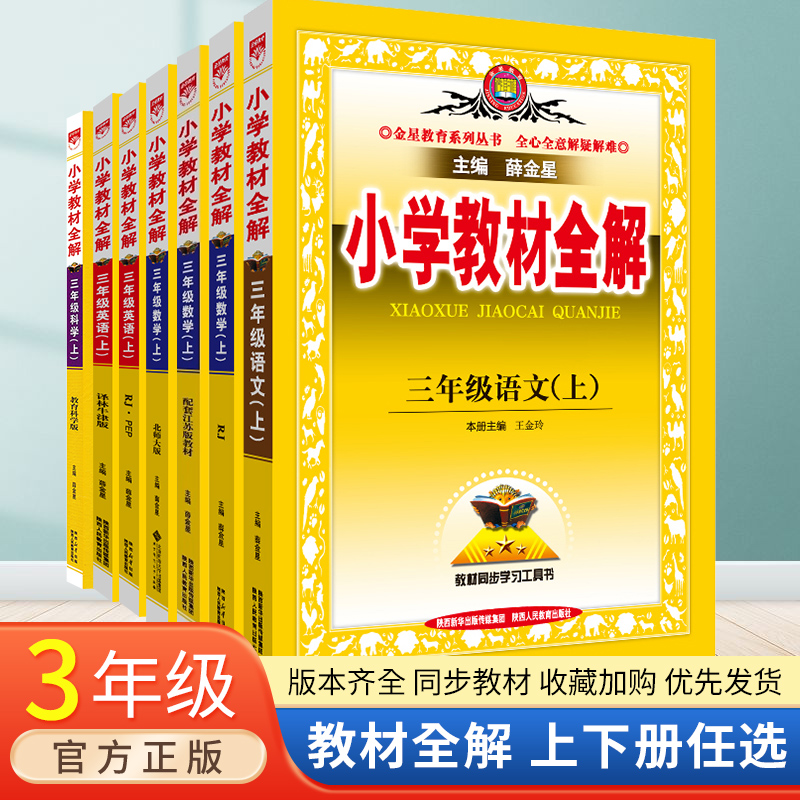 2024春薛金星小学教材全解三年级上下册语文数学英语人教部编版3年级课前预习解析课本同步讲解训练下册课堂笔记教材解读-封面