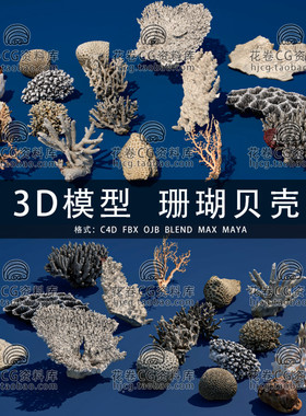 H503-C4D/MAYA/3DMAX三维模型 18个海洋珊瑚贝壳 3D模型素材