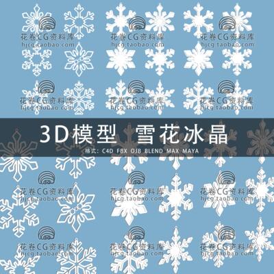 H762-C4D/MAYA/3DMAX三维模型 雪花雪片银粟冰晶白模 3D模型素材