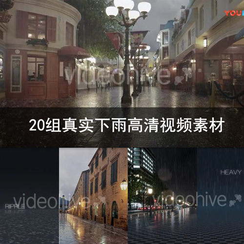 (带透明通道+AE工程)20组真实下雨高清视频素材 SC022