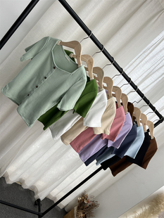 凉感纯色T恤短袖 试衣间旗下G家撤柜 BM风开叉领迷你针织套头修身