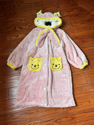 敲可爱~维尼小熊睡衣冬季加绒加厚珊瑚绒睡袍浴袍家居服情侣款