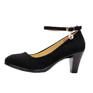 京翔老北京布鞋中高跟女单鞋黑色浅口上班女鞋一字扣带粗跟工作鞋