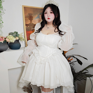 肉肉梦大码高定纯白色拖尾小礼裙清纯显瘦在逃公主礼服高奢生日裙