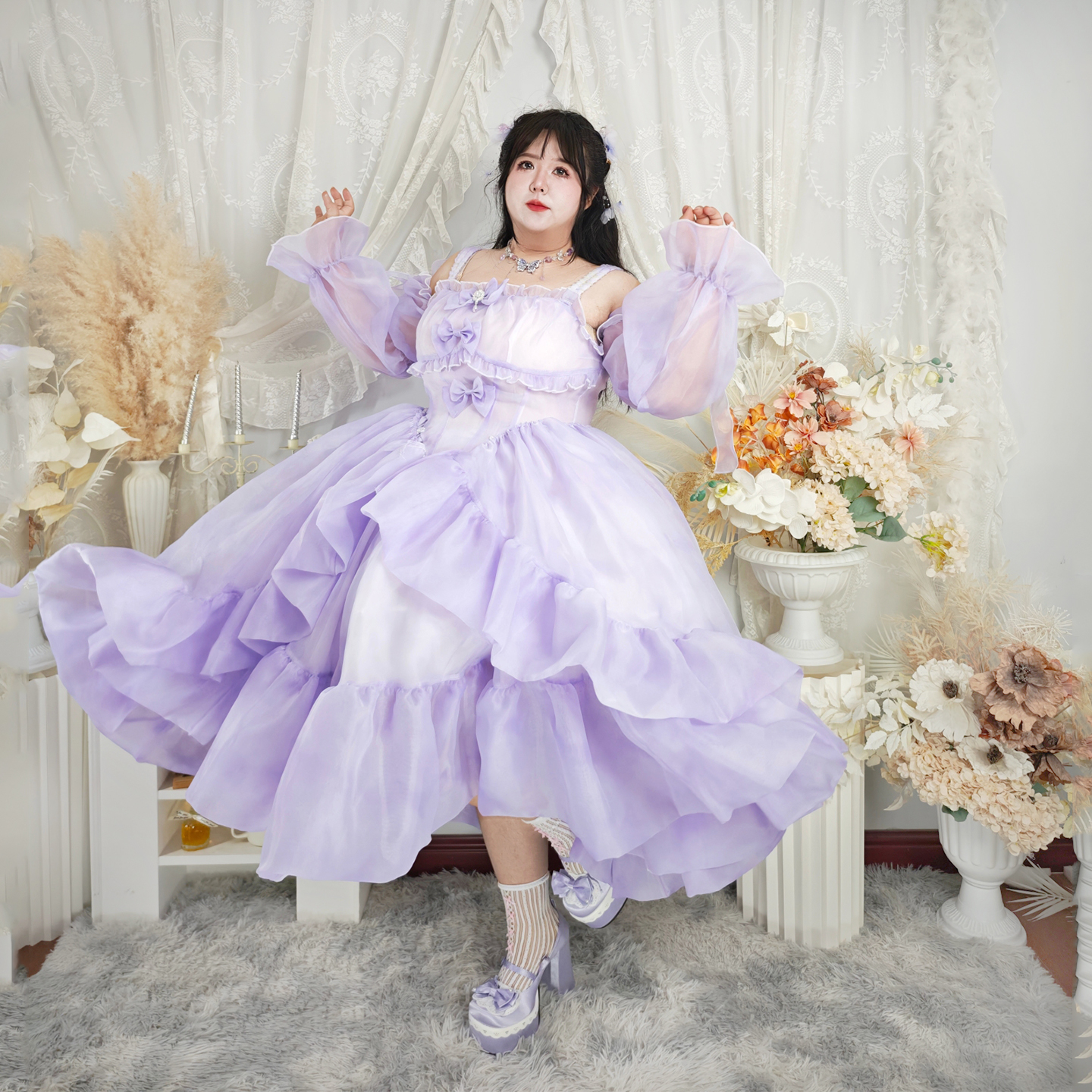 大码原创坠入星河超仙紫色连衣裙