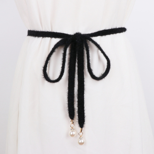 韩版优雅细腰带女连衣裙裙带兔毛针织皮草束腰腰链休闲毛衣腰绳子