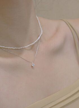 极细圆形单颗锆石项链女轻奢小众高级感极细银色锁骨链可调节