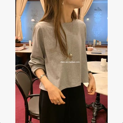 韩现class韩国直邮1040124 OUNCE 韩代2026  短款纯棉长袖T