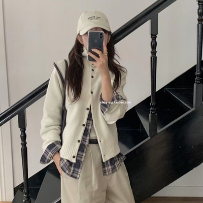 class韩国直邮102714 VERGAMOT 韩代2025款  小立领毛衣开衫外套