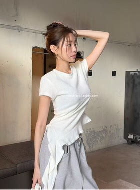 class韩国直邮120115 nutplan 韩代2025款  荷叶边飘带毛茸茸短袖