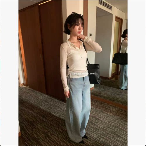 class韩国直邮1041003 Gilli 韩代2026款  做旧复古黄白调牛仔裤