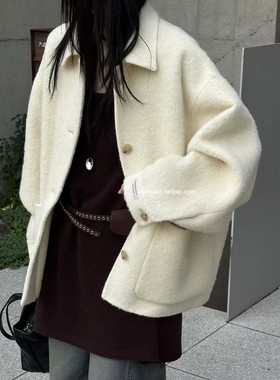 class韩国直邮102203 MUCH 韩代2025款  幼羊驼毛＋羊毛毛呢大衣