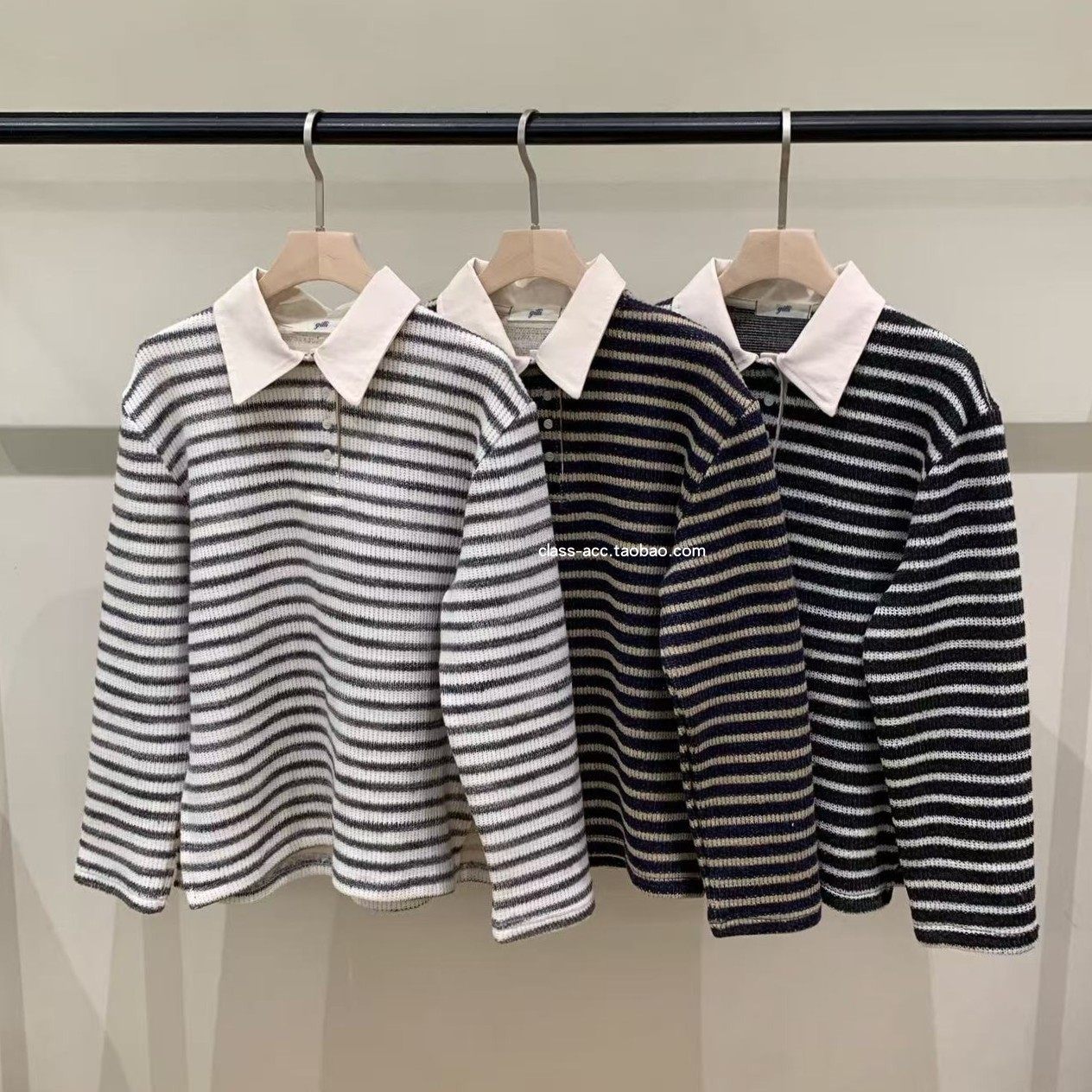 class韩国直邮121501 Gilli 韩代2025款  条纹POLO针织