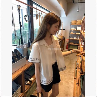 class韩国直邮060413 OUNCE 韩代2026 设计款小众刺绣短袖衬衫