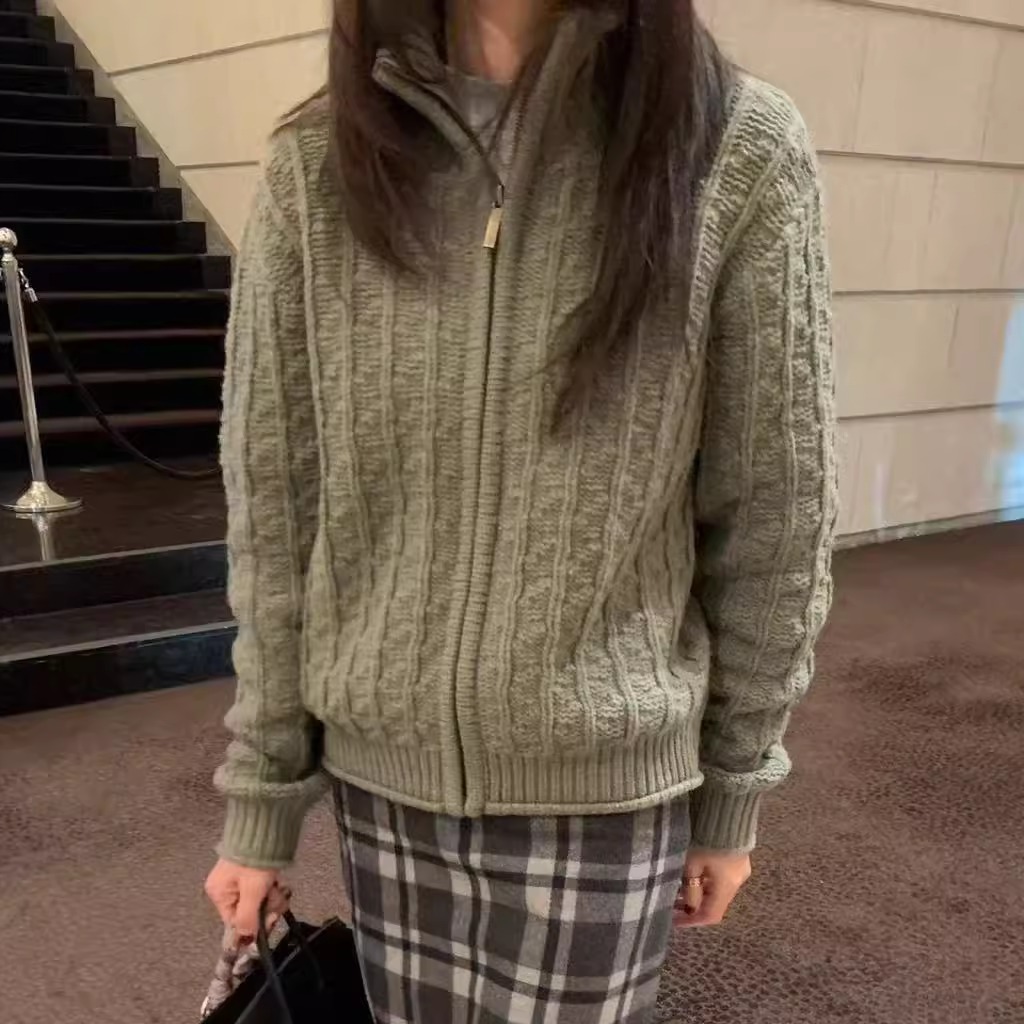 class韩国直邮112515 UNDERSON韩代2025款小卷边拉链开衫毛衣