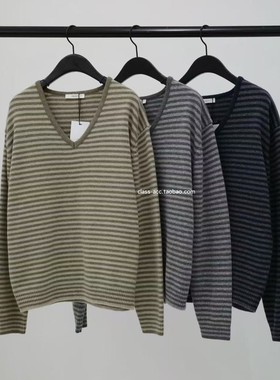 class韩国直邮110216 OBJECT 韩代2025款  V领条纹毛衣