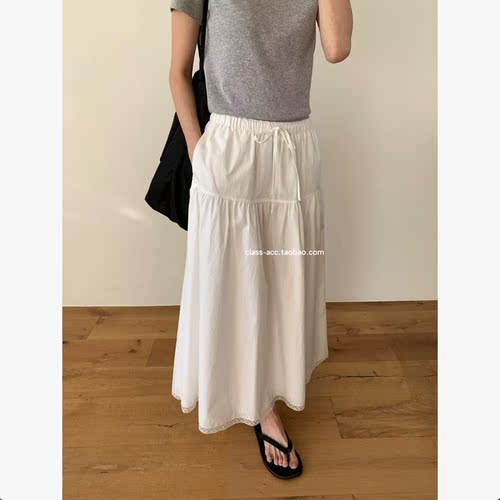 class韩国直邮1033109 FEBRUARY.11 韩代2026款 下摆蕾丝拼边半裙