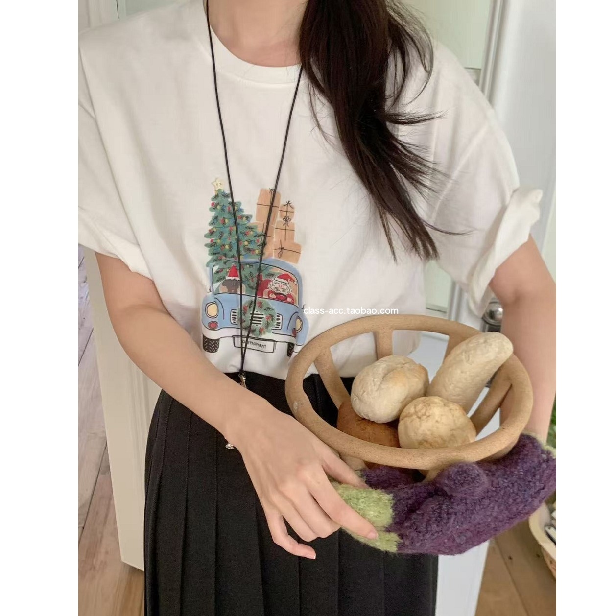 class韩国直邮120121 OURMOMENT 韩代2025款 圣诞氛围感磨毛短袖T