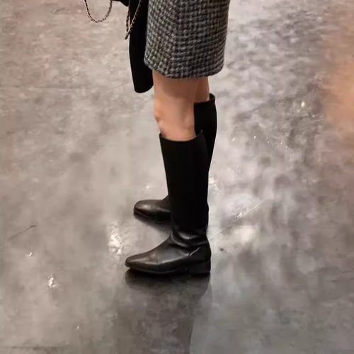 class韩国直邮112417 OUNCE韩代2025款牛皮长筒靴