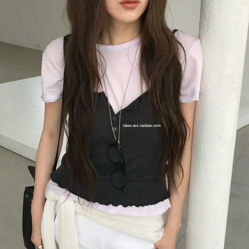 class韩国直邮1040102 nuese 韩代2026款  切边小卷边薄薄短袖T